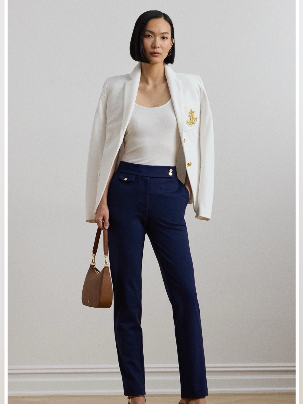 Ralph Lauren Navy High-Waist Straight Pants - Women's